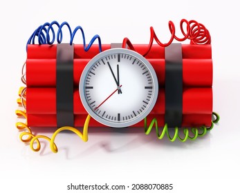 Dynamite Clock Pointing A Few Minutes To 12 O'clock. 3D Illustration.