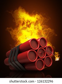 Dynamite in Fire. High resolution. 3D image Ilustración de stock