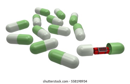 dynamite inside the capsule pills. 3d rendering