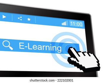 E Learning Online Education Virtual Internet Lessons Means Web E-learning At College Or University Level Or Corporate Skills Coaching And Instruction