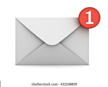 E Mail Notification One New Email Message In The Inbox Concept Isolated On White Background With Shadow. 3D Rendering.