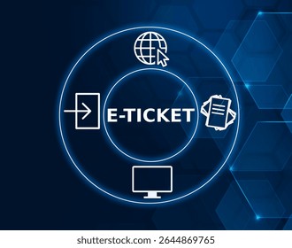 e ticket tech concept.A digital or electronic version of a ticket, often used for travel, events, or transportation, providing convenience and a secure method of validation.