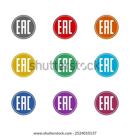 EAC EurAsian Conformity mark icon isolated on white background. Set icons colorful
