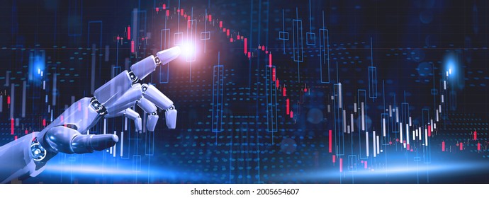 EA,Expert Advisor,AI Roboter,Künftige Finanztechnologie-Kontrollmaschine Lernen künstliche Intelligenz-Technologie analysieren Business-Daten-Handel Entscheidung auf Devisenmarkt. 3D-Illustration
