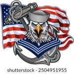 Eagle and Anchor - naval warfare branch of the Armed Forces. Anchor symbol. Poster, card, banner, tattoo
