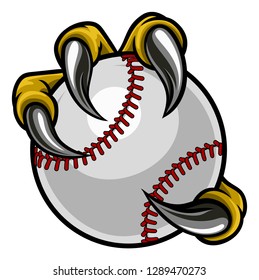 Eagle, Bird Or Monster Claw Or Talons Holding A Baseball Ball. Sports Graphic.