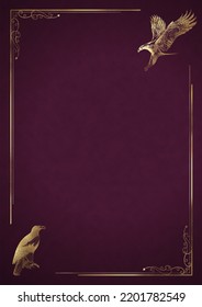 Eagle Birds Letterhead Background Vintage With Golden Floral Frame Illustration - Royal Purple