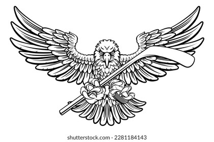 An eagle ice hockey player animal sports mascot holding hockey stick   puck
