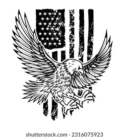 Eagle on american flag background. Design element for logo, emblem, sign, poster, t shirt. Vector illustration - Powered by Shutterstock