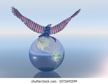 Eagle on the globe. 3D rendering