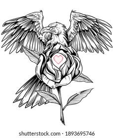 Eagle Rose Traditional Tattoo Linework Line Stock Illustration ...