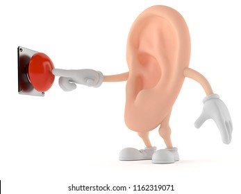 Ear character pushing button isolated on white background. 3d illustration