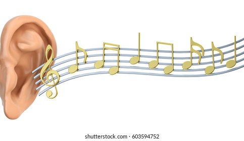 Ear Music Notes Coming 3d Rendering Stock Illustration 603594752 ...