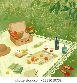 Early summer garden picnic lunch organic sunbathing　illustration - Powered by Shutterstock