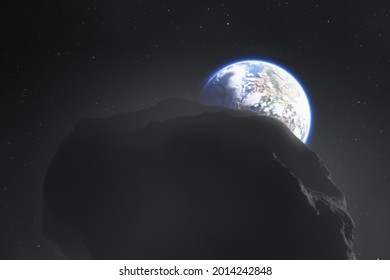 Earth About 66 Million Years Ago, Asteroid Or Comet That Left Behind A Crater Off The Coast Of Mexico. 3d Rendering