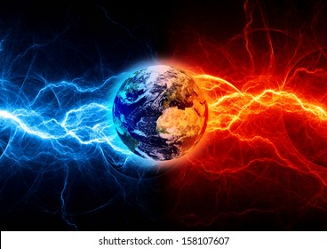 Earth Apocalypse In The Fire And Ice Lightnings. Elements Of This Image Furnished By NASA.