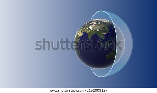 Earth\
atmosphere with ozone layer. 3d\
illustration.