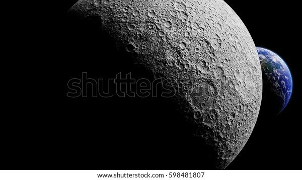 Earth\
behind the far side of the Moon (3d illustration, background,\
elements of this image are furnished by NASA)\
