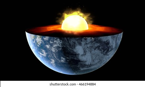 Earth Core. Inner Structure With Geological Layers. 3d Rendering. Elements Of This Image Furnished By NASA