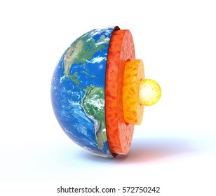 Earth Core Structure With Geological Layers 3d Rendering