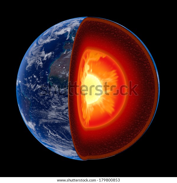 地球のコア構造は 地質層をスケールに従ってイラスト化 黒い背景に表示 Nasaが提供するこの3d画像のエレメント Http Visibleearth Nasa Gov のソースマップ のイラスト素材