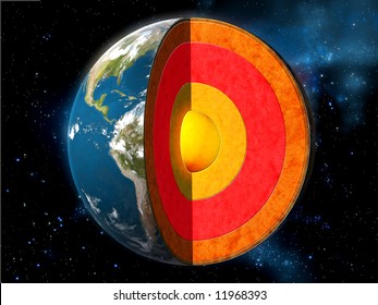 Earth Cross Section Showing Its Internal Structure. Digital Illustration.