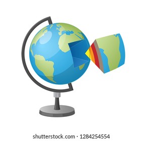 Earth Cutaway Isolated Raster Illustration On White Background. Cartoon Style School Geographical Globe. Three-dimensional Model Of Planet