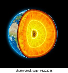 Earth Cut-away With Visible Iron Core And All The Geological Layers In Scale