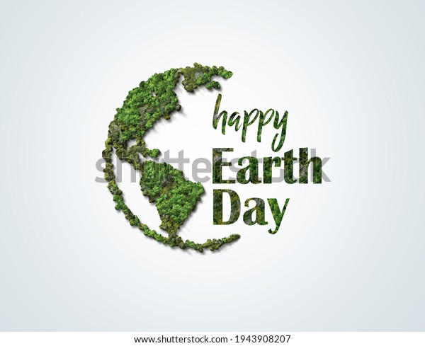 Earth day concept. 3d eco friendly design.Earth\
map shapes with trees water and shadow. Save the Earth concept.\
Happy Earth Day, 22\
April.