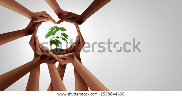 Earth day and earthday as group of diverse\
people joining to form heart hands connected together protecting\
the environment and promoting conservation and climate change\
issues as an image\
composite.