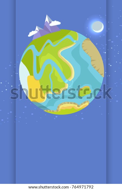 Earth Day poster dedicated to holiday\
?elebration.  illustration of planet as viewed from space against\
dark blue background covered in stars with\
Moon