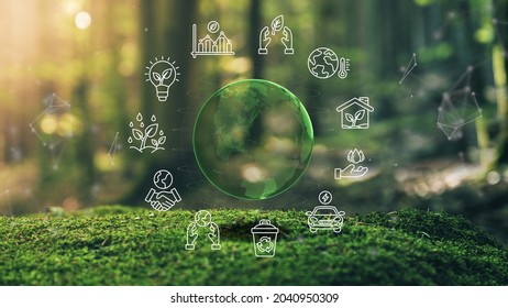 
Earth Ecological Green Energy Icons Concept Moss in Forrest Background 3D Render