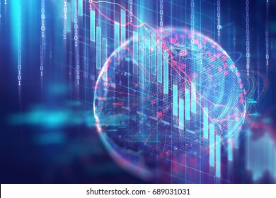 earth futuristic technology and financial stock market graph on technology abstract background .3dillustration

