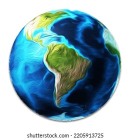 Earth Glob Oil Paint . 3d Illustration. World Map. Ecological Concept.