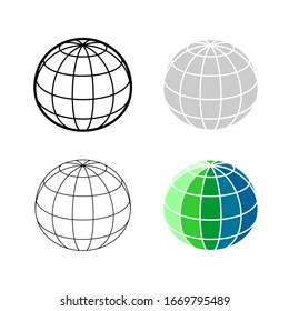 Earth globe 3D mesh model icon. Ball sphere perspective wireframe view illustration. Adjustable stroke width.