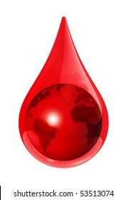 Earth Globe In A Blood Drop - 3D Illustration