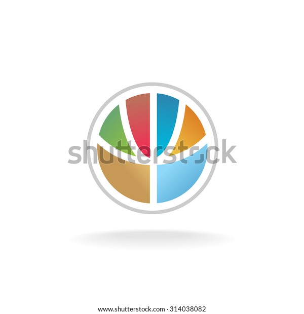Earth globe colorful\
stylized flower logo template. 3D sphere sign divided with lines as\
a plant shape.
