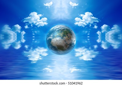 Earth globe floating in water