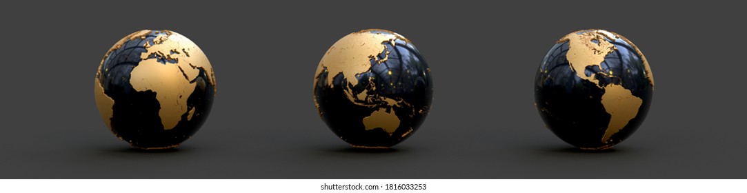 Earth Globe On Dark Background 3D Rendering