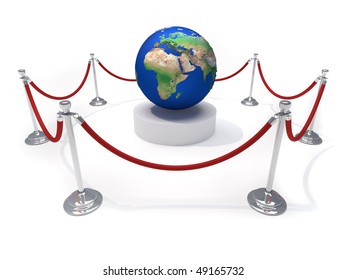 Earth Globe Protected By Velvet Rope