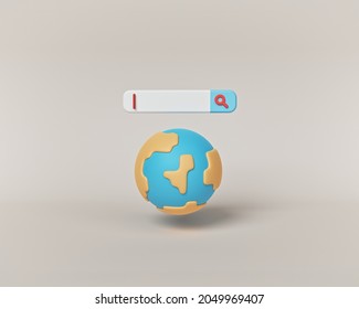 Earth Globe And Search Bar. Minimal Internet Concept. 3d Rendering