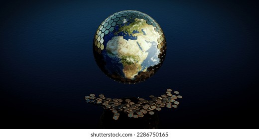 earth globe surrounded by a protective shield from which parts have broken off - 3D Illustration