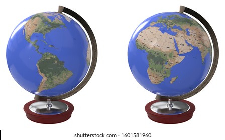 
Earth globe view, two views, transparent background, 3d illustration and render