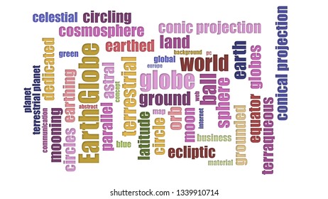 Earth Globe Word Cloud Randomised On White Background