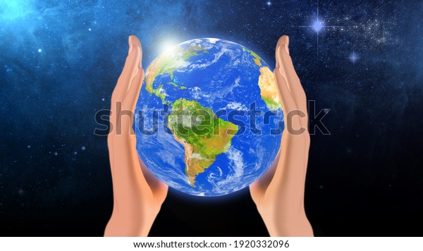 Earth in hands.\
Green planet on hand. Save of earth. Environment concept for\
background web or world guardian organization. Elements of this\
image furnished by NASA. 3d\
illustration.