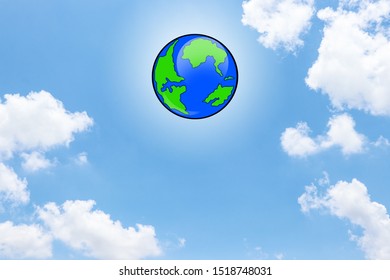 Earth icon, the world icon has a sky background, has space for text, abstract ideas and to save the world.