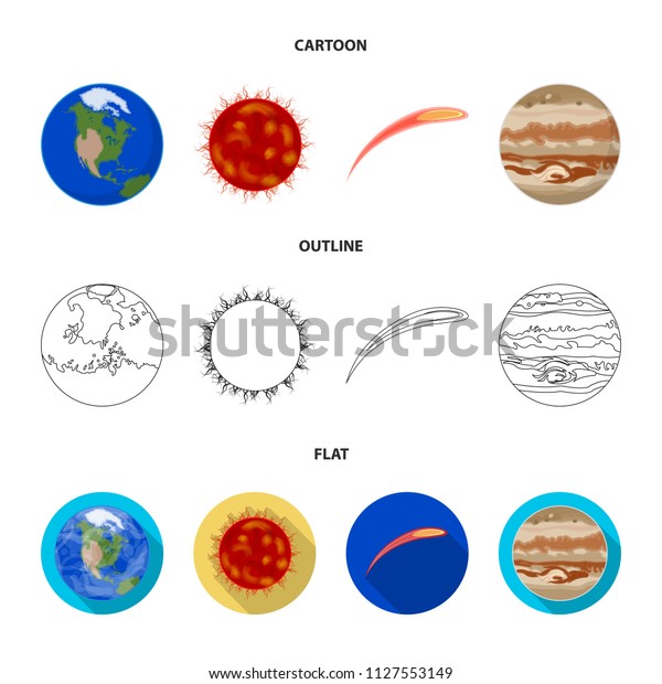 Earth,\
Jupiter, the Sun of the Planet of the Solar System. Asteroid,\
meteorite. Planets set collection icons in cartoon,outline,flat\
style bitmap symbol stock illustration\
web.