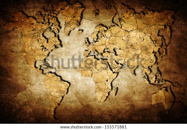 Earth map covered
with cracked earth texture
