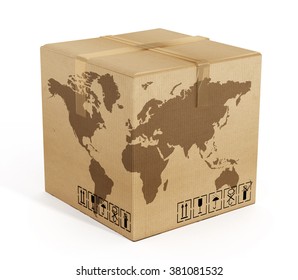 Earth Map On Cardboard Box 260nw 381081532 