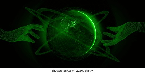 earth and network of internet for telecom, data cloud storage, global networking of social data communication ,Element of this images furnished by NASA, a 3d illustration rendering